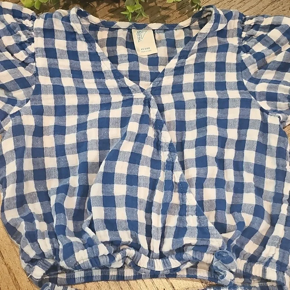 Blue and White Gingham Top and Skirt Set 6X XS 100% Cotton